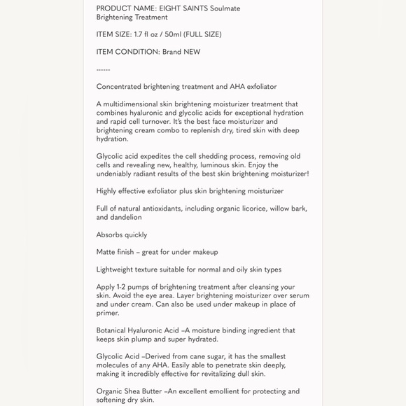 Eight Saints SOULMATE Brightening Treatment Moisturizer NEW! FULL SIZE! - Picture 11 of 11